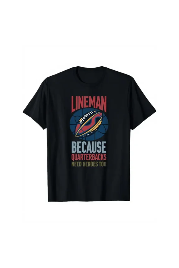 Men's Graphic T-Shirt, Lineman Football Player Theme, Crewneck Casual Top