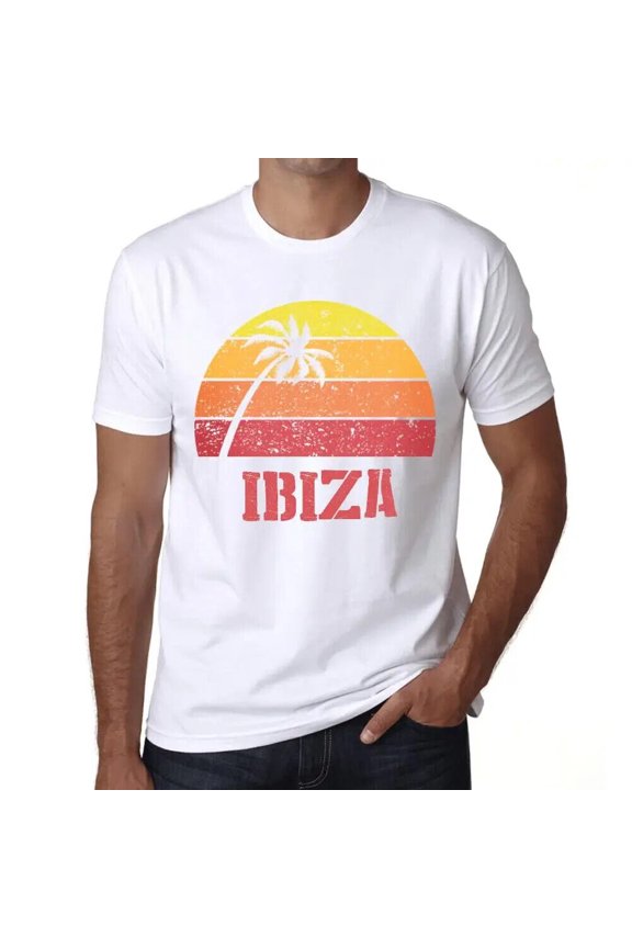 Men's Graphic T-Shirt Palm, Beach, Sunset In Ibiza Eco-Friendly Limited Edition
