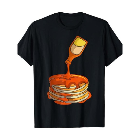 Men's Graphic T-Shirt, Pancake Syrup Print Tee, Soft Comfort Crew neck Top, Casual Short Sleeve Shirt，Classic，cotton，black，S-5XL