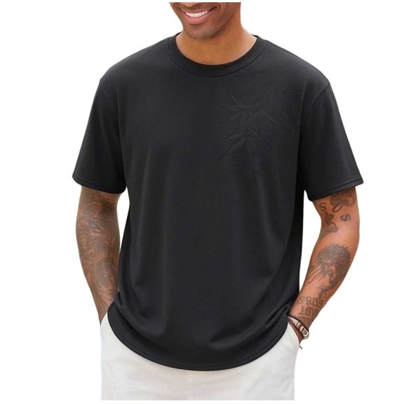 Men's Graphic T Shirt Short Sleeve Crewneck Casual Bamboo Leaf Print Tee Retro Summer Beach Tops