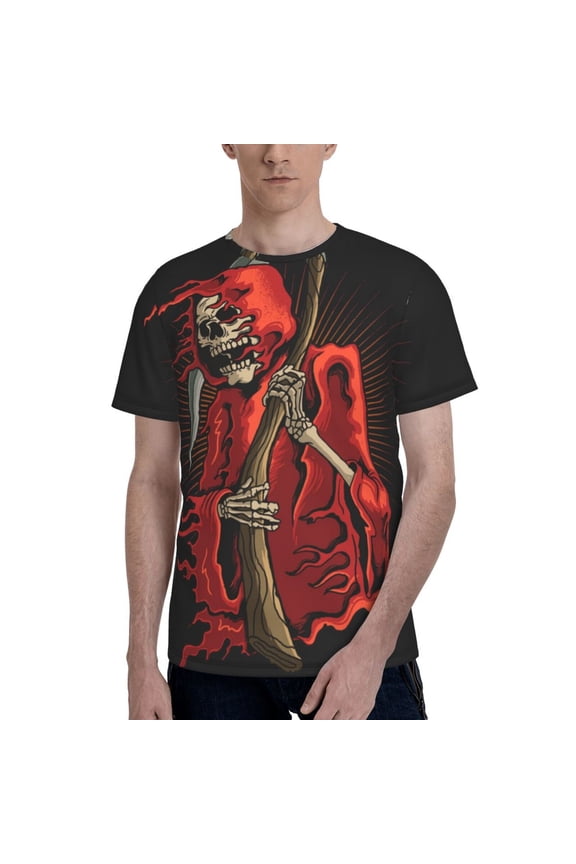 Men's Graphic T Shirt Short Sleeve Summer Casual Tee, Grim Reaper With Scyth