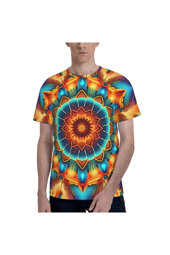 Men's Graphic T Shirt Short Sleeve Summer Casual Tee, Kaleidoscope Psychedelic Trippy Vintage