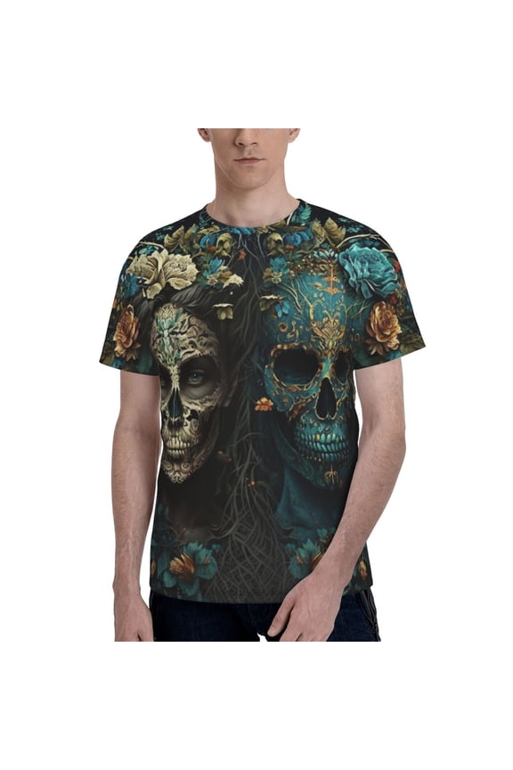 Men's Graphic T Shirt Short Sleeve Summer Casual Tee, Skulls Gothic Day Of The Dead Skull Lovers
