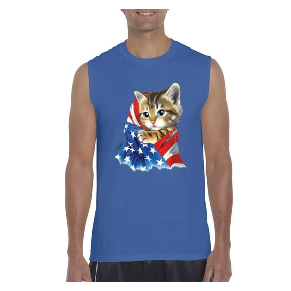 Men's Graphic T-Shirt Sleeveless - American Flag 4th of July Kitty