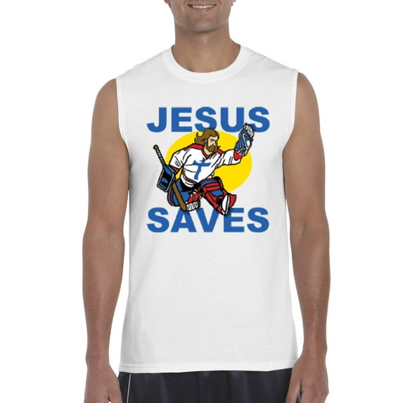 Men's Graphic T-Shirt Sleeveless - Jesus Saves Hockey Goalie