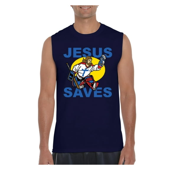 Men's Graphic T-Shirt Sleeveless - Jesus Saves Hockey Goalie