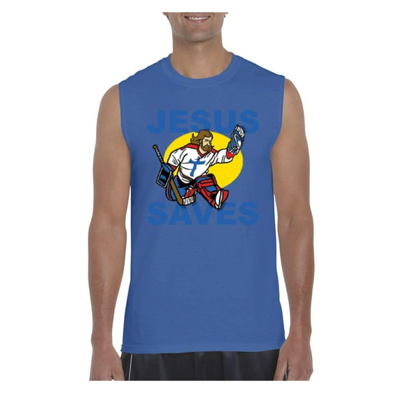 Men's Graphic T-Shirt Sleeveless - Jesus Saves Hockey Goalie