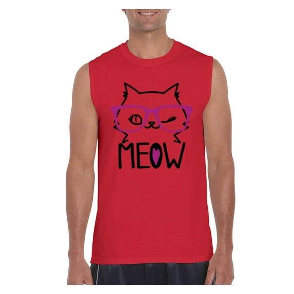 Men's Graphic T-Shirt Sleeveless - Meow Cute Cat Kitty