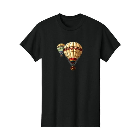 Men's Graphic T-Shirt,Soft Comfort Tee, Hot Air Balloon Print Casual Short Sleeve Top，Crew neck，Classic，cotton，black，S-5XL