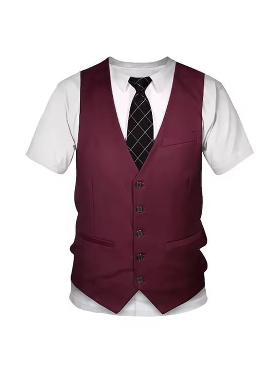 Men's Graphic T Shirt Suit Vest Print Short Sleeve Tee Crew Neck Casual Trendy Summer Top