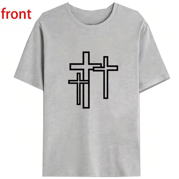 Men's Graphic T-Shirt with Artistic Cross Print, Casual Tee Tops，Interesting design，Crew neck，Loose，cotton，gray，S-3XL