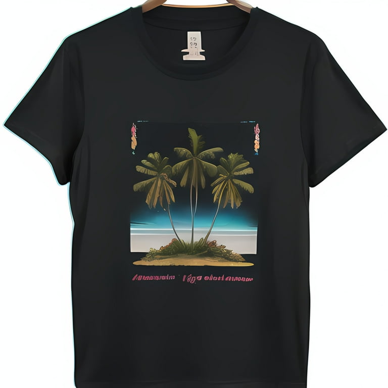 Beach Scene Graphic T-Shirt With Palm Trees Beach Scene Graphic T-Shirt With Palm Trees