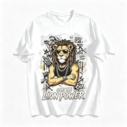 Mens Graphic T-Shirts 100% Cotton Hip-Hop Lion- Vintage Graffiti Street Vibe Graphic Tee - Urban Rap Style Short Sleeve,White,2XL