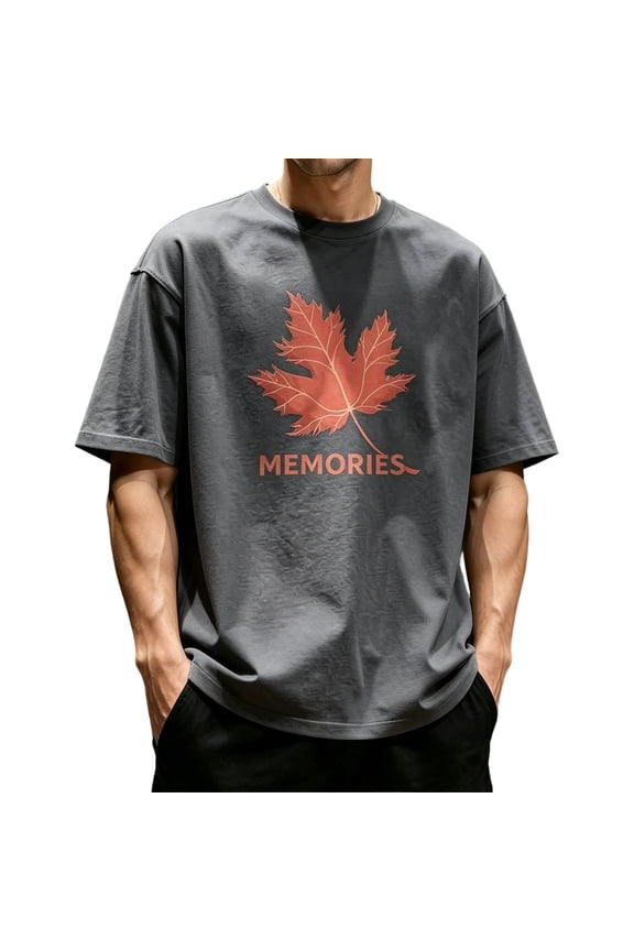 Men's Graphic T Shirts Short Sleeve Crewneck Maple Print Tee Tops Summer Clothes