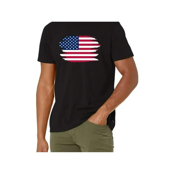 Men's Graphic T-Shirts USA Flag Cotton Short Sleeve American Crewneck Casual Regular Tee Shirts Black L