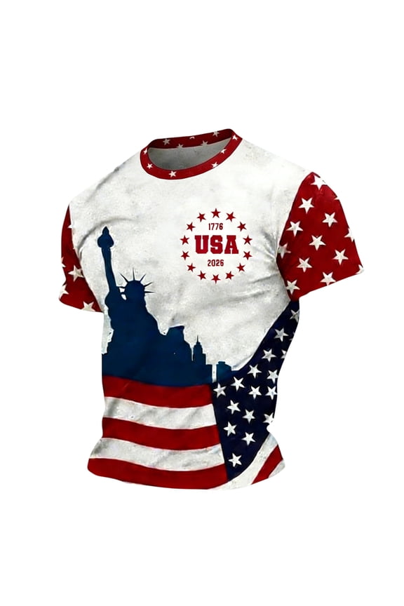 Men's Graphic T-Shirts USA Flag Pattern Short Sleeve American Patriotic Crewneck Casual Regular Tee Shirts