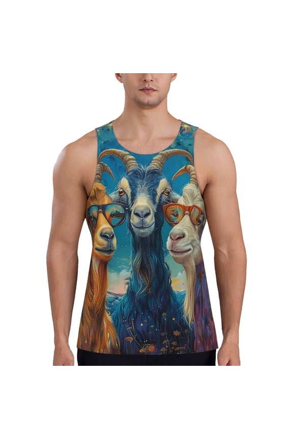Men's Graphic Tank Top T-Shirt Sleeveless Undershirt Summer, Funny Goat Family Psychedelic Art
