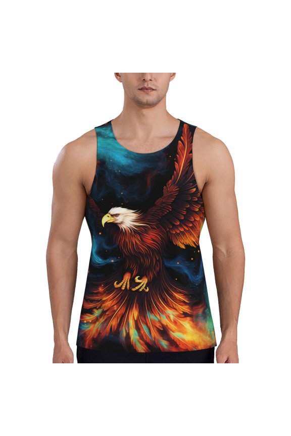 Men's Graphic Tank Tops Summer Beach Muscle Shirts Workout, Eagle Fire Starry Flaming