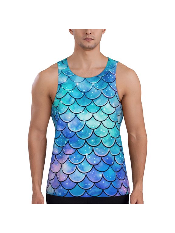 Men's Graphic Tank Tops Summer Beach Muscle Shirts Workout, Mermaid Scales Fish Scale Blue