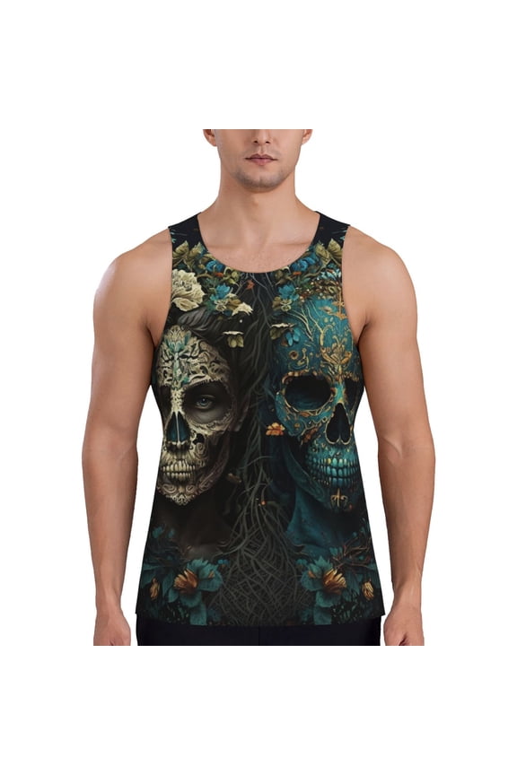 Men's Graphic Tank Tops Summer Beach Muscle Shirts Workout, Skulls Gothic Day Of The Dead Skull Lovers