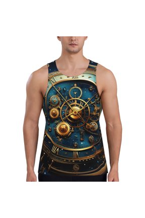 Men's Graphic Tank Tops Summer Beach Muscle Shirts Workout, Steampunk Clockwork Wheels Starry