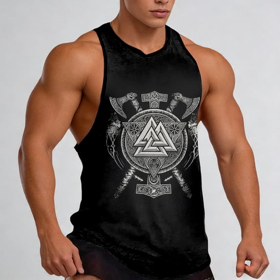 Men's Graphic Tank Tops Viking Printed Crewneck Cool Basic Fitness Muscle Shirt Casual Workout Breathable Summer Tank Top Black1 XXXXXL