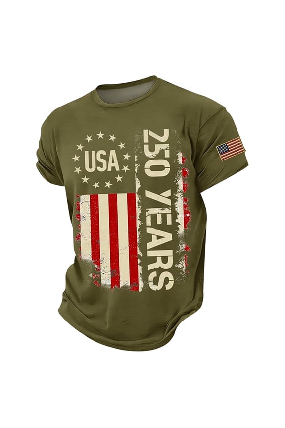 Men's Graphic Tee 4th of July 250th Anniversary Short Sleeve T-Shirt Crewneck Tops for Couples Matching Army Green L