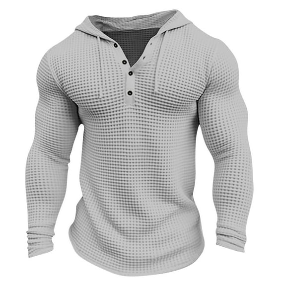 Men's Graphic Tee Hvyesh Mens Hoodies Casual Long Sleeve Drawstring Waffle Knit Hooded Sweatshirt Muscle Fit T Shirts Gym Workout Pullover Tops