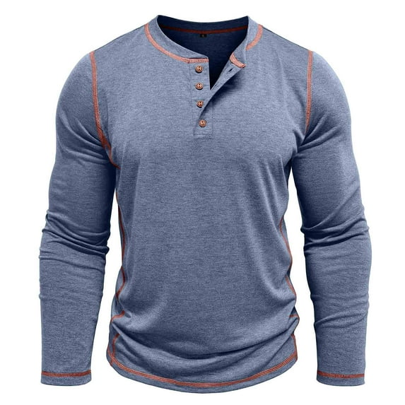 Men's Graphic Tee Hvyesh Mens Shirts Long Sleeve Casual Classic Henley T-Shirts Lightweight Button Muscle Fit Tee Shirts