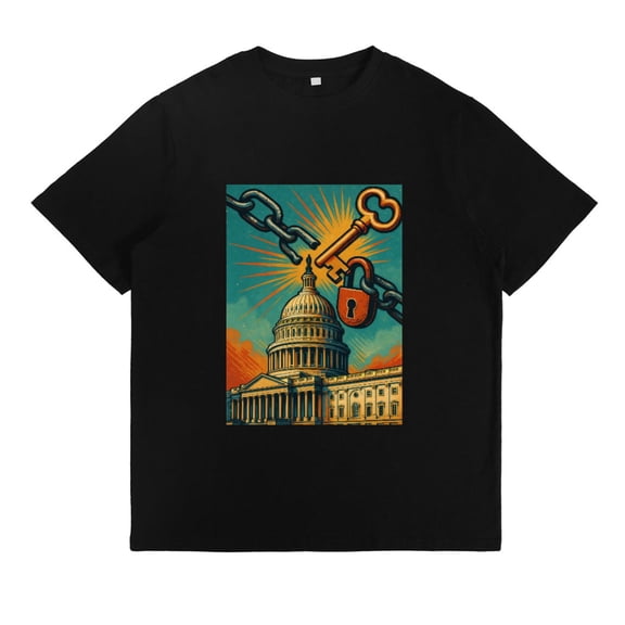 Building Lock Graphic Political Tee T-shirt Top Comfortable Short Sleeve Round Neck Black S-5XL