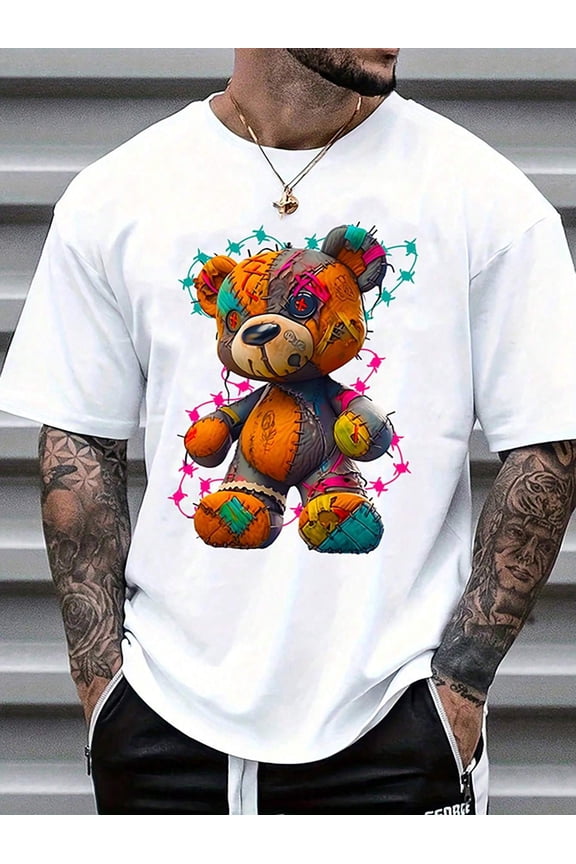 Men's Graphic Tees 3D Animal Printed Crew Neck T Shirts Short Sleeve T-Shirts Casual Summer Streetwear White B M