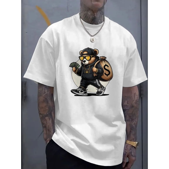 Men's Graphic Tees 3D Animal Printed Crew Neck T Shirts Short Sleeve T-Shirts Casual Summer Streetwear White C L