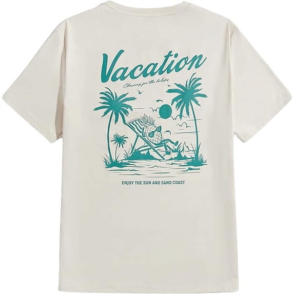 Men's Graphic Tees Letter Print Short Sleeve T Shirts Summer Beach Crew Neck Tops for Men