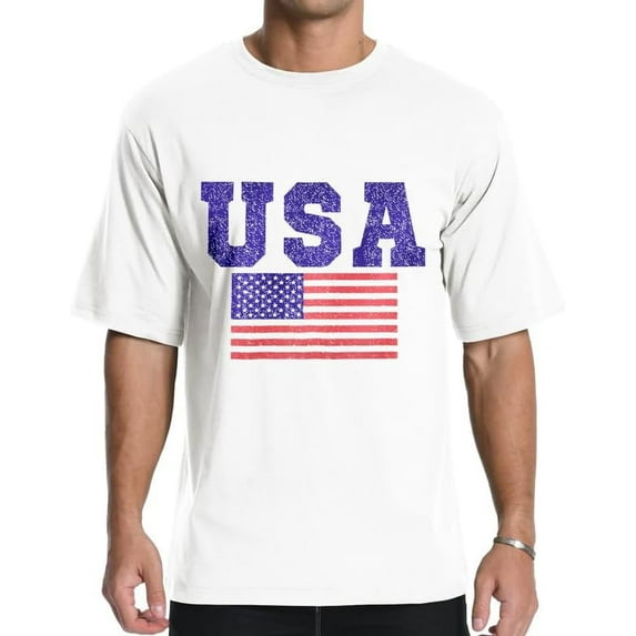 Men's Graphic Tees, Short Sleeve USA Flag Crewneck Casual American Patriotic Regular T-Shirt for Men