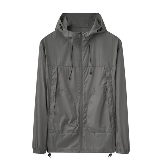 Men's Graphics Camo Windbreaker Causal Lightweight Windproof Outerwear Drawstring Zip-Up Hoodie Rain Jacket Gray XXL