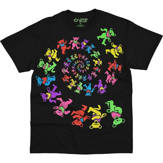 Men's Grateful Dead Spiral Bears Blacklight T-shirt Medium Black