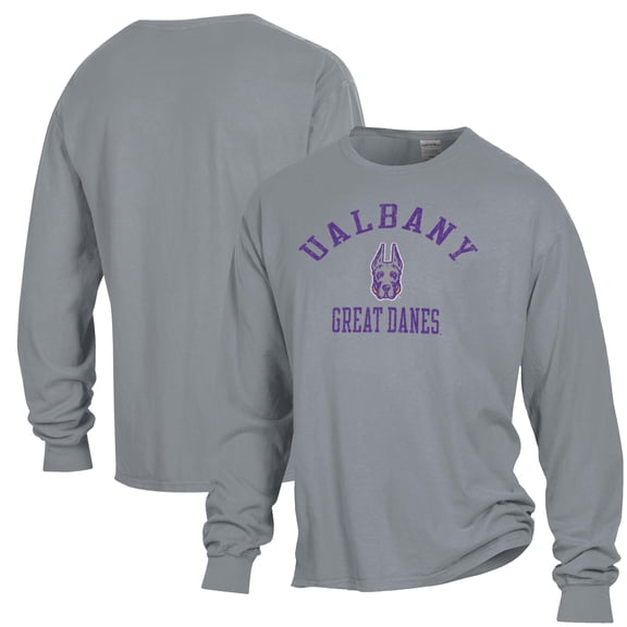 Men's ComfortWash Gray Albany Great Danes Garment Dyed Long Sleeve T-Shirt