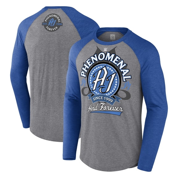 Men's Gray/Blue AJ Styles Forever Raglan Long Sleeve T-Shirt