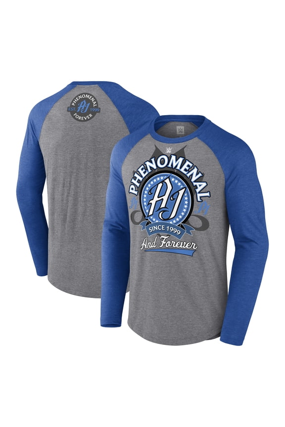 Men's Gray/Blue AJ Styles Forever Raglan Long Sleeve T-Shirt