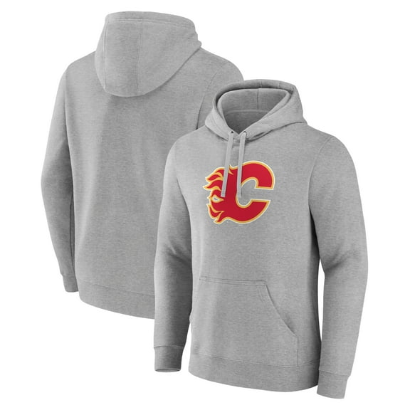 Men's Gray Calgary Flames Primary Team Logo Pullover Hoodie