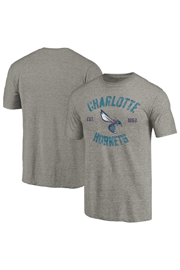Men's Gray Charlotte Hornets Team Heritage Tri-Blend T-Shirt