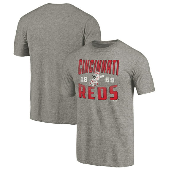 Men's Gray Cincinnati Reds Cooperstown Collection Antique Stack Tri-Blend T-Shirt