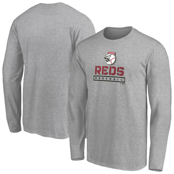 Men's Gray Cincinnati Reds Evanston Stencil Long Sleeve T-Shirt