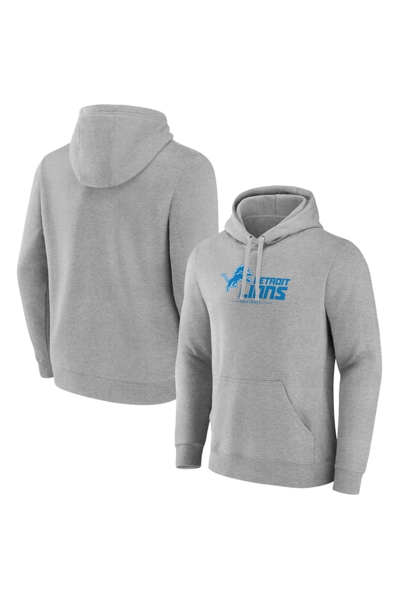 Men's Gray Detroit Lions Primary Logo Team Lockup Fitted Pullover Hoodie