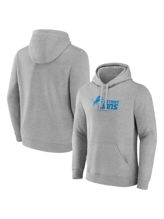 Men's Gray Detroit Lions Primary Logo Team Lockup Fitted Pullover Hoodie