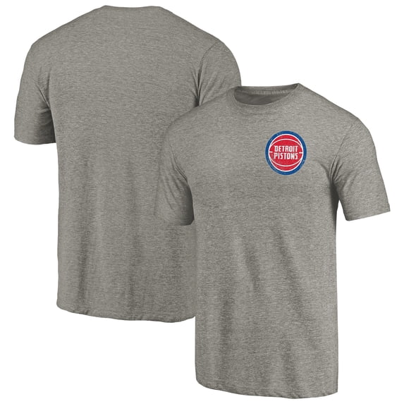 Men's Gray Detroit Pistons Primary Logo Left Chest Distressed Tri-Blend T-Shirt