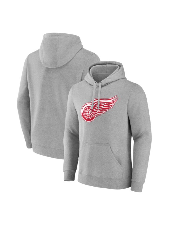 Men's Gray Detroit Red Wings Primary Team Logo Pullover Hoodie