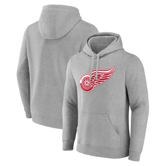 Men's Gray Detroit Red Wings Primary Team Logo Pullover Hoodie
