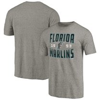 Men's Gray Florida Marlins Cooperstown Collection Vintage Antique Stack Tri-Blend T-Shirt