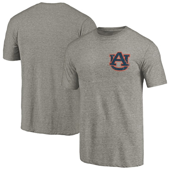 Men's Gray Heather Auburn Tigers Left Chest Distressed Logo Tri-Blend T-Shirt